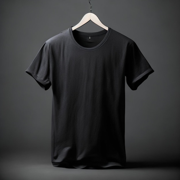 Conceito de maquete de camiseta preta de foto grátis com espaço de cópia em fundo cinza