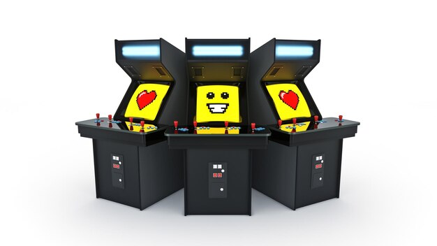 conceito de máquina de jogo arcade vintage adora renderização em 3D