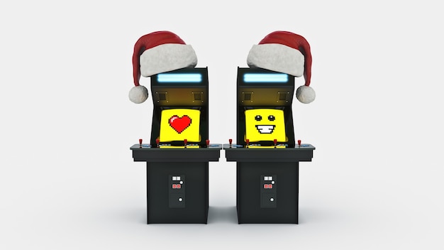conceito de máquina de jogo arcade vintage Feliz Natal renderização 3D