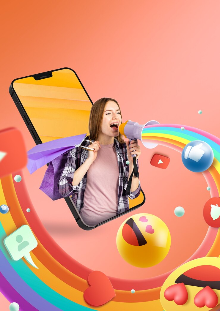 Foto conceito de marketing de influencer feminino de tiro médio