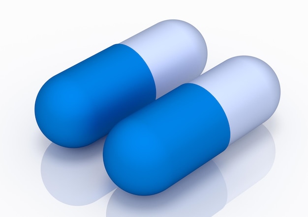 Conceito de medicina. Ilustração de dois comprimidos de cápsula