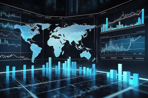 Conceito de mercado de negociação com gráficos financeiros linhas brilhantes