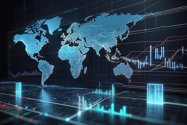 Conceito de mercado de negociação com gráficos financeiros linhas brilhantes
