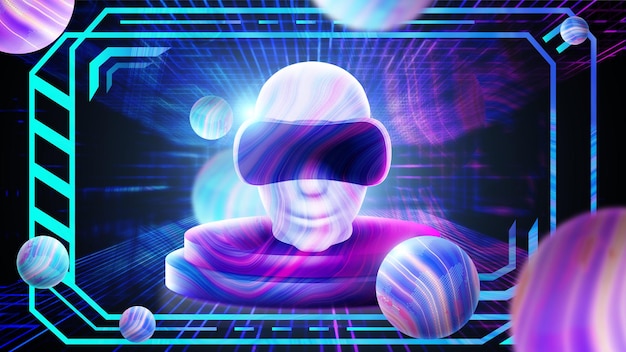 Conceito de metauniverso humano virtual conceito de inteligência artificial colorido design de cartaz do planeta VR