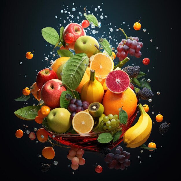 Conceito de mistura de frutas Variedade de frutas frescas