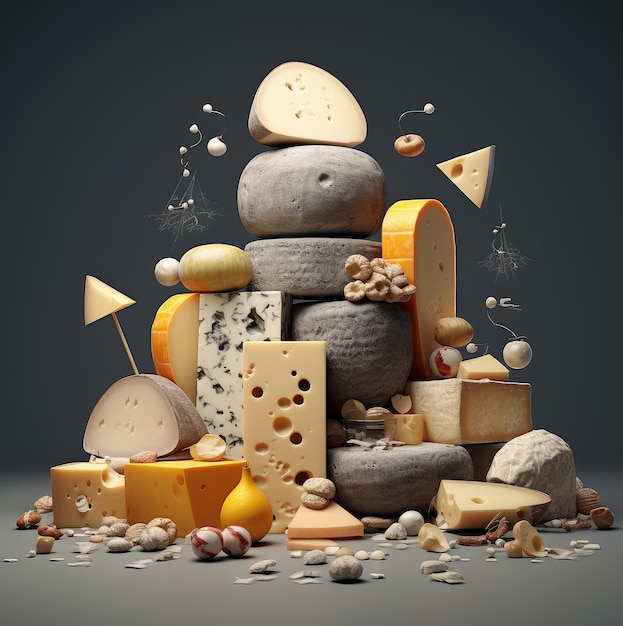 Conceito de mistura de queijo Variedade de queijo