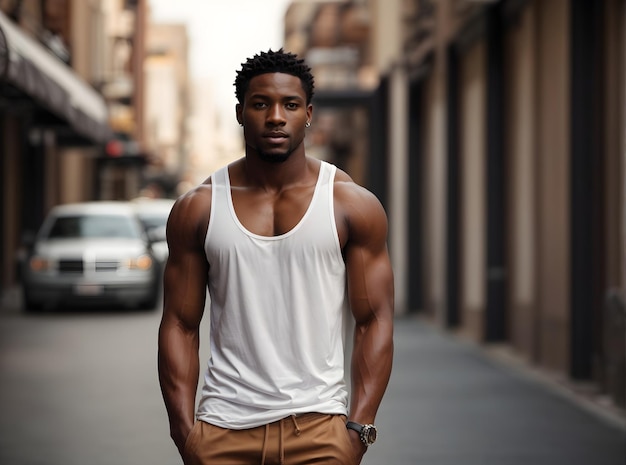 Conceito de moda urbana hip hop bonito afro-americano mestiço modelo masculino roupas de estilo de rua