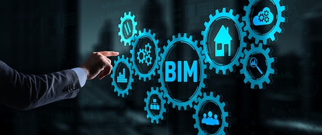 Conceito de modelagem de informações de construção BIM na tela 3d virtual