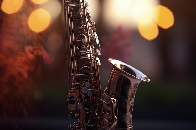 Conceito de música de ilustração de saxofone bokeh de fundo ia generativa