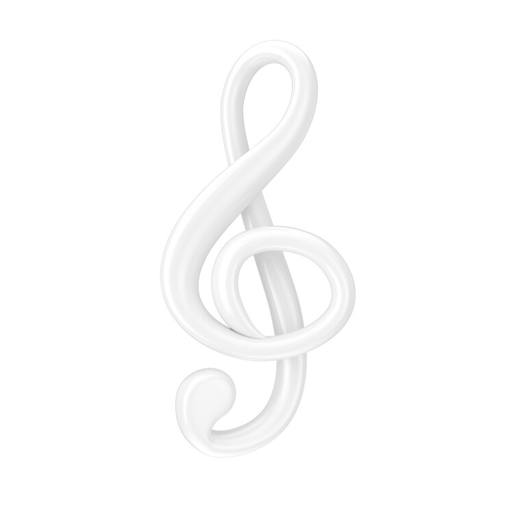 Foto conceito de música. sinal de clave de sol branco em estilo clay em um fundo branco. renderização 3d
