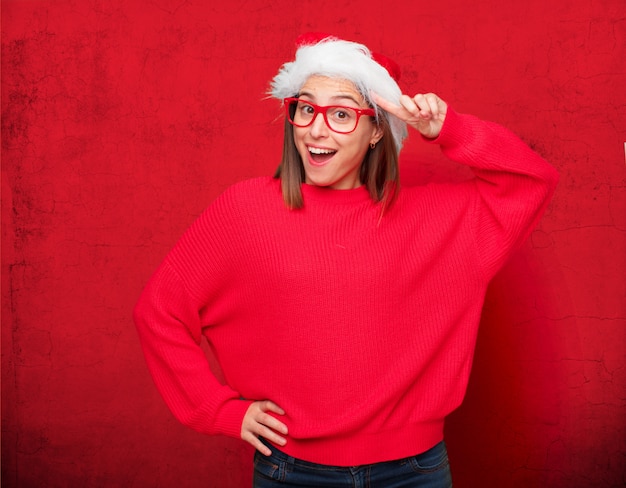 Conceito de Natal jovem mulher bonita. fundo editável