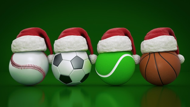 Conceito de Natal Rendição 3d de bolas esportivas