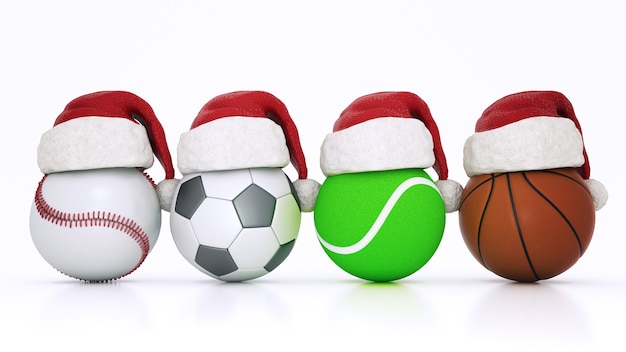 Foto conceito de natal rendição 3d de bolas esportivas