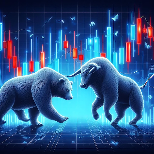 Conceito de negociação de ações de mercado com touro e urso