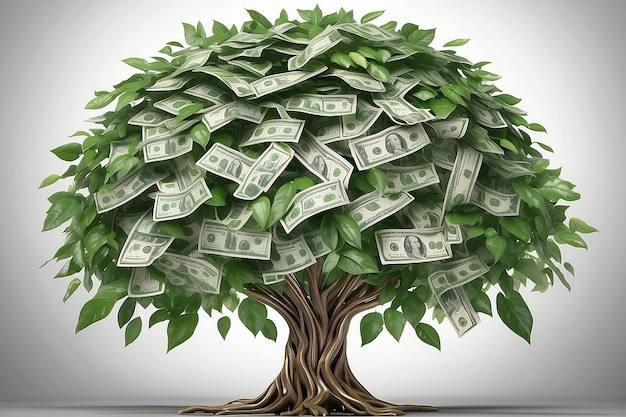 Conceito de negócio de crescimento financeiro e de investimento Empresário colocando uma moeda em um vaso de flores e regando a árvore do dinheiro verde