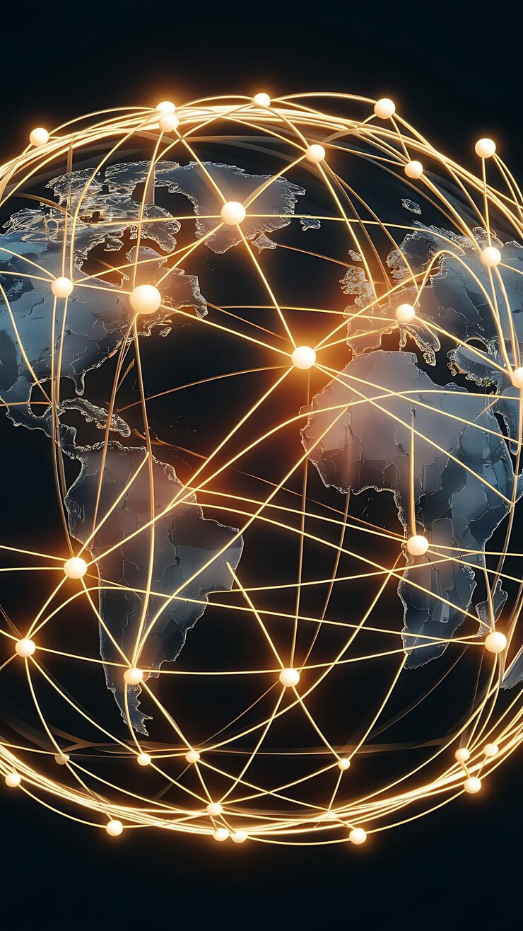 Foto conceito de negócios globais de conexões e transferência de informações no mundo 3d ilustração de fundo