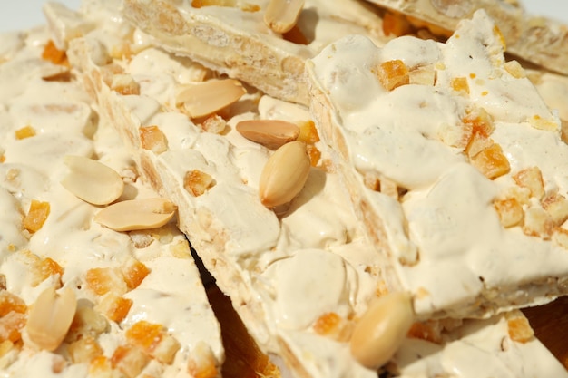 Conceito de nougat de comida saborosa de perto