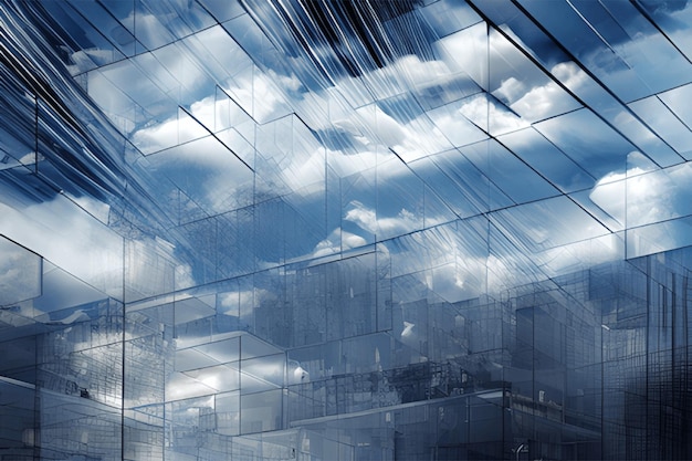 Conceito de nuvem criativa em cubo de vidro Cloudscape digital server room information storageCreative is