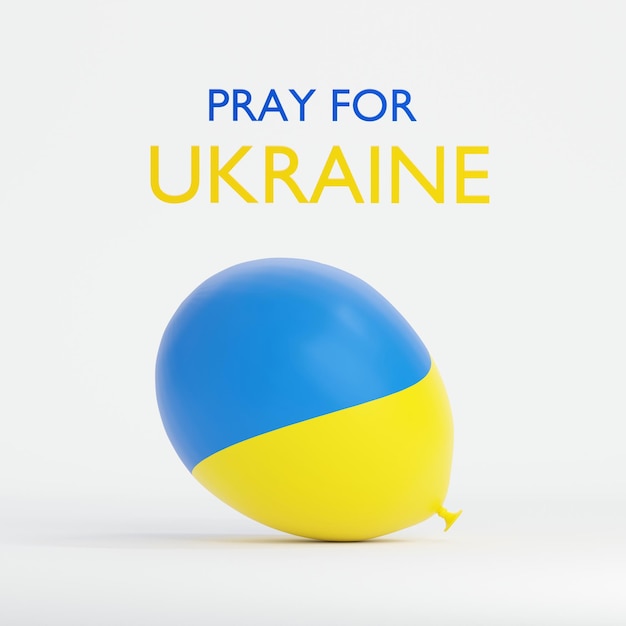 Foto conceito de oração de balão de bandeira da ucrânia ore pela paz da ucrânia salve a ucrânia da ilustração 3d da rússia