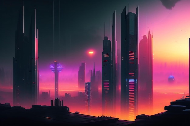 Conceito de paisagem cyberpunk da cidade noturna