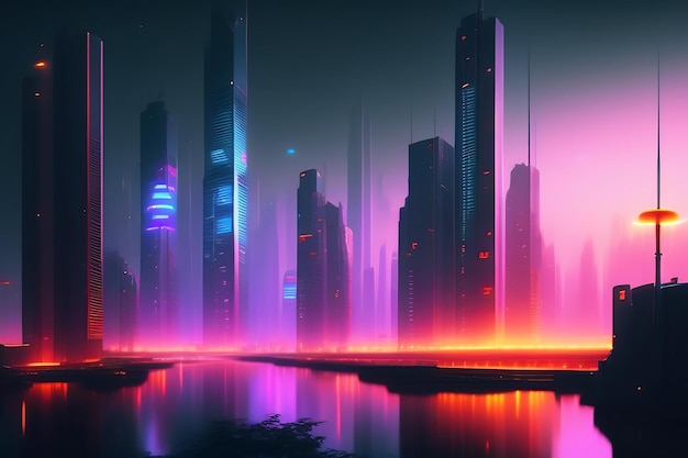 Conceito de paisagem Cyberpunk da cidade noturna