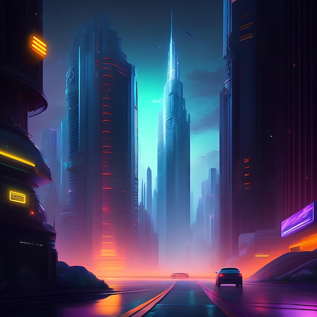 Conceito de paisagem Cyberpunk da cidade noturna