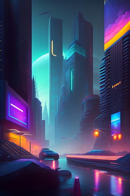 Conceito de paisagem Cyberpunk da cidade noturna