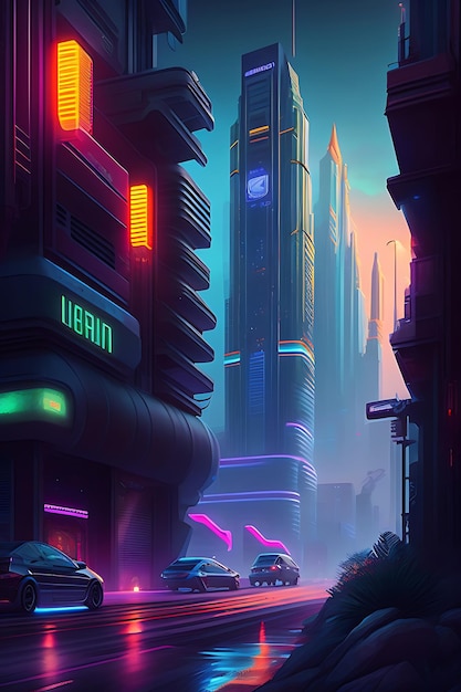 Conceito de paisagem Cyberpunk da cidade noturna