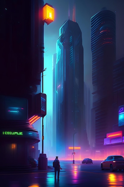 Conceito de paisagem Cyberpunk da cidade noturna