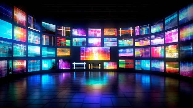 Conceito de parede de telas de mídia digital Smart TV IA generativa