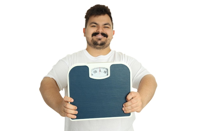 Foto conceito de perda de peso png homem com excesso de peso isolado em fundo branco