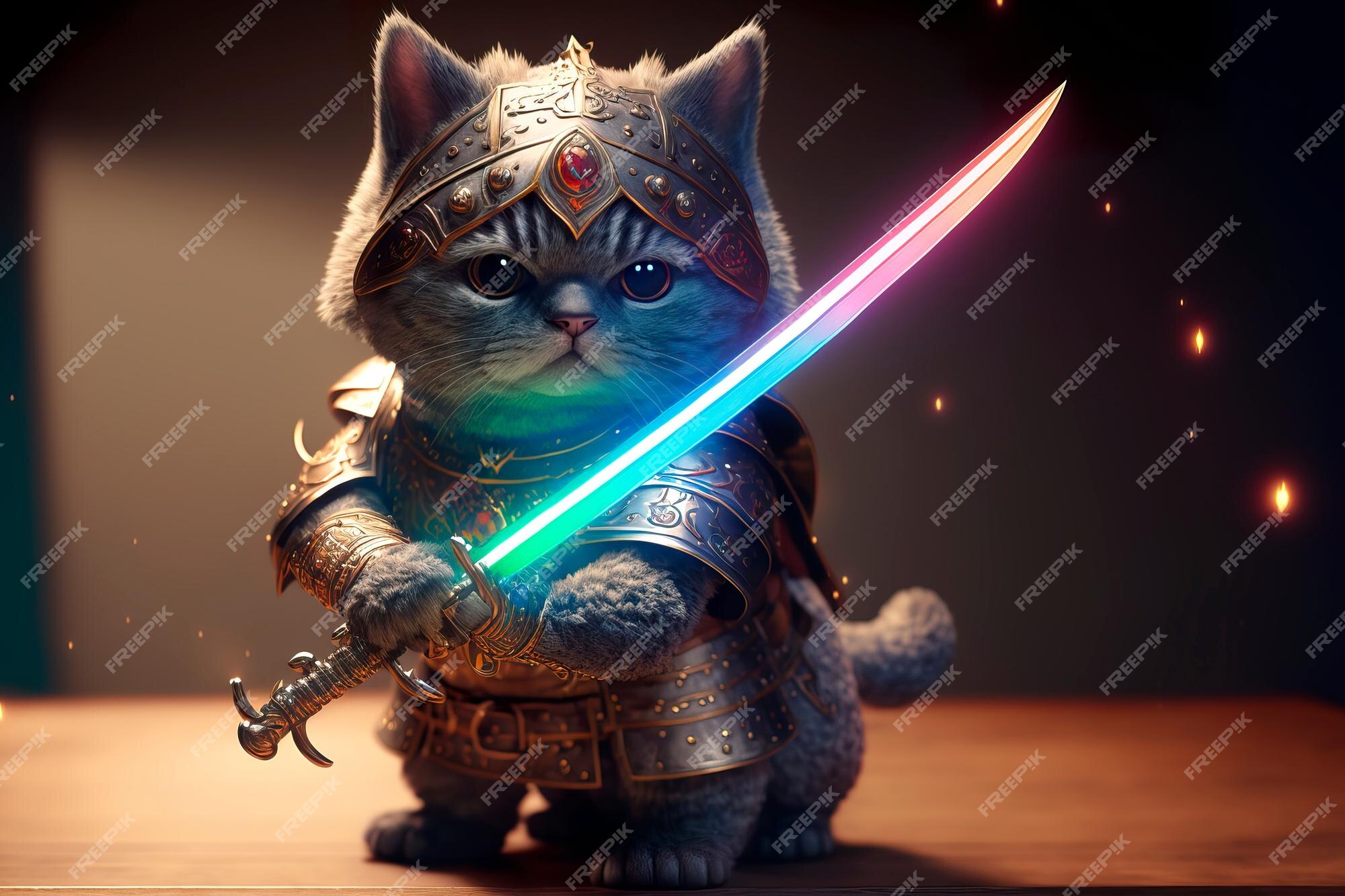 Conceito de personagem de gato guerreiro ninja generative ai