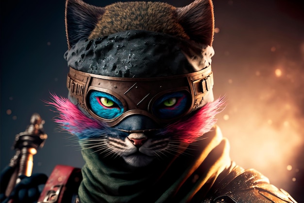 Conceito de personagem de gato guerreiro ninja Generative AI