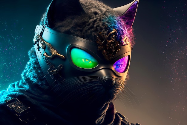 Conceito de personagem de gato guerreiro ninja Generative AI