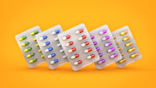 Conceito de pílulas de medicamento. renderização 3D