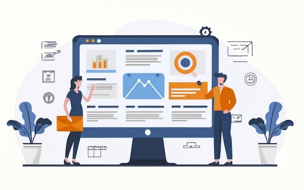 conceito de planejamento de recursos empresariais ERP produtividade e melhoria da empresa site de ilustração