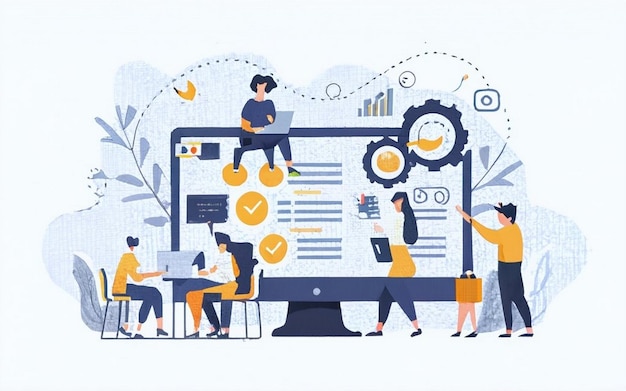 conceito de planejamento de recursos empresariais ERP produtividade e melhoria da empresa site de ilustração