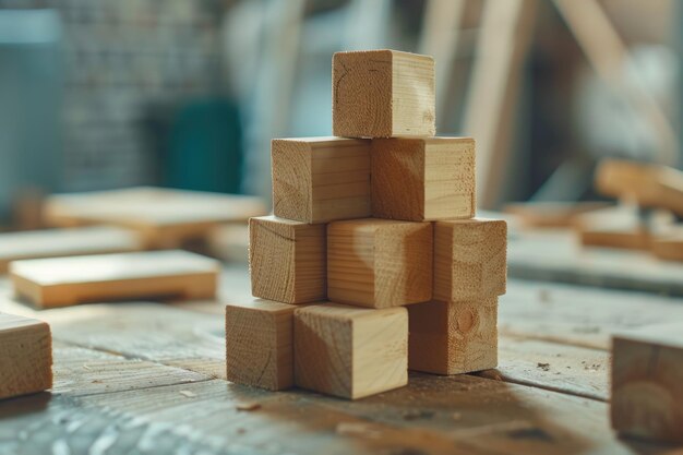Conceito de plano de comercialização com blocos de madeira