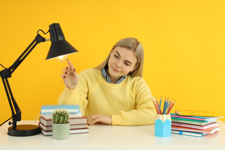 Foto conceito de preparação para exames e testes com aluna