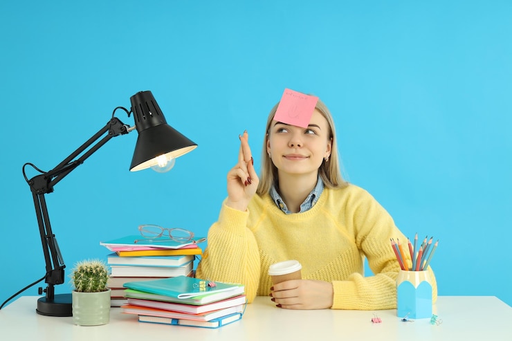 Foto conceito de preparação para exames e testes com aluna