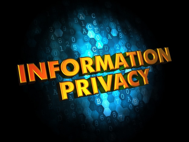 Conceito de privacidade de informações - texto de cor dourada em azul escuro digital.