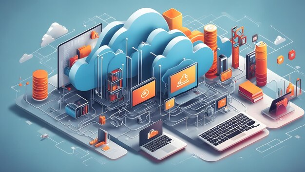 Conceito de processamento de grande fluxo de dados e programação ícone isométrico