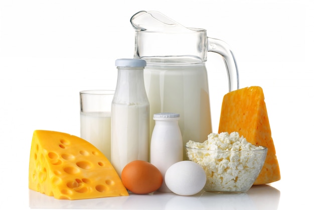 Foto conceito de produtos lácteos e proteínas