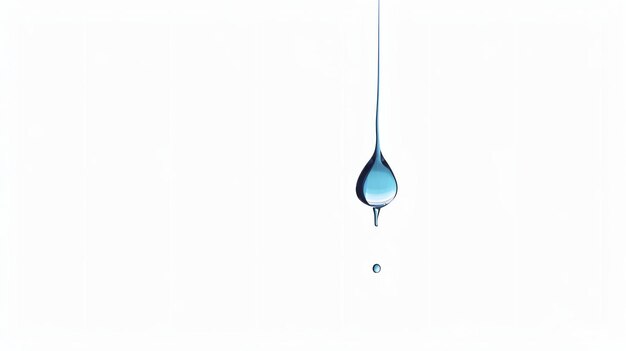 Foto conceito de pureza e frescura uma única gota de água limpa caindo sobre um fundo branco criando um pequeno salpico