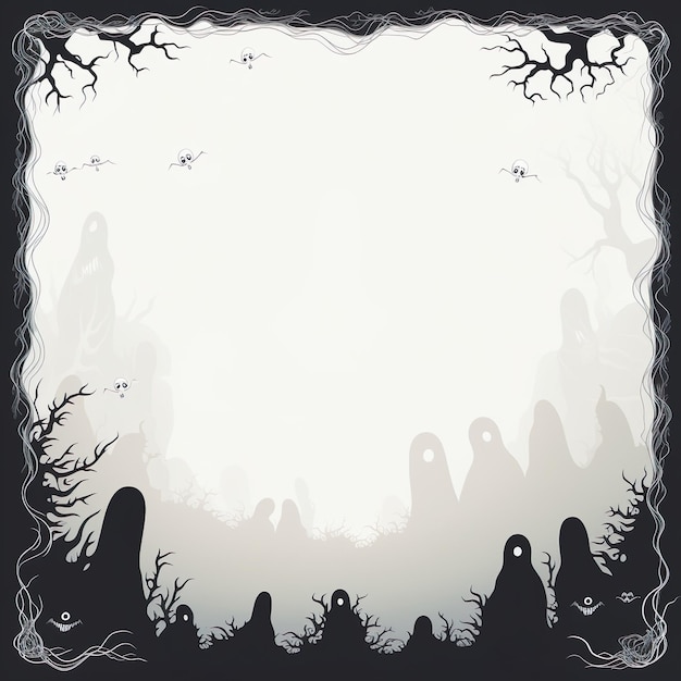 Foto conceito de quadro de halloween com fantasmas e árvores sem folhas generativa ai