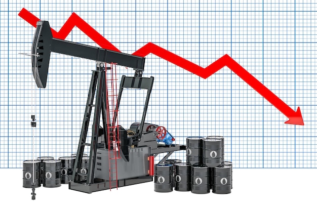 Conceito de queda do preço do petróleo bruto renderização em 3D