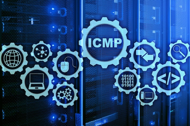 Conceito de rede ICMP Internet Control Message Protocol Sala de servidores em segundo plano