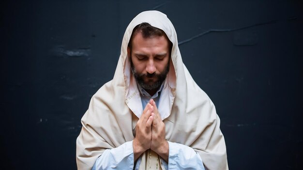 Foto conceito de religião de oração branca xale tallit símbolo religioso judaico