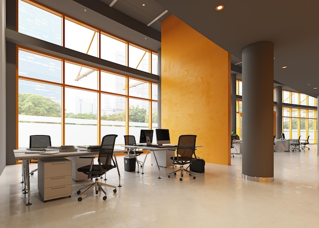 Conceito de renderização 3d de design de interiores de escritório moderno