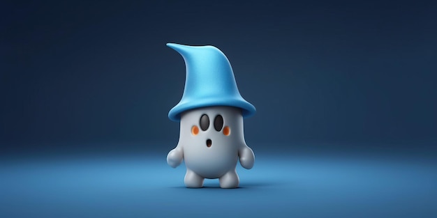 Conceito de renderização 3D de fantasma bonitinho usando chapéu de bruxa
